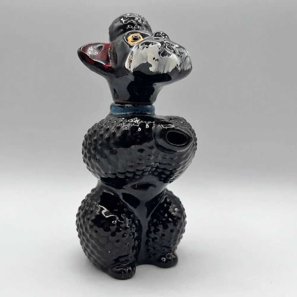 Vtg Redware Black Poodle Figurine Drink Liquor Decanter Kitsch Barware 8